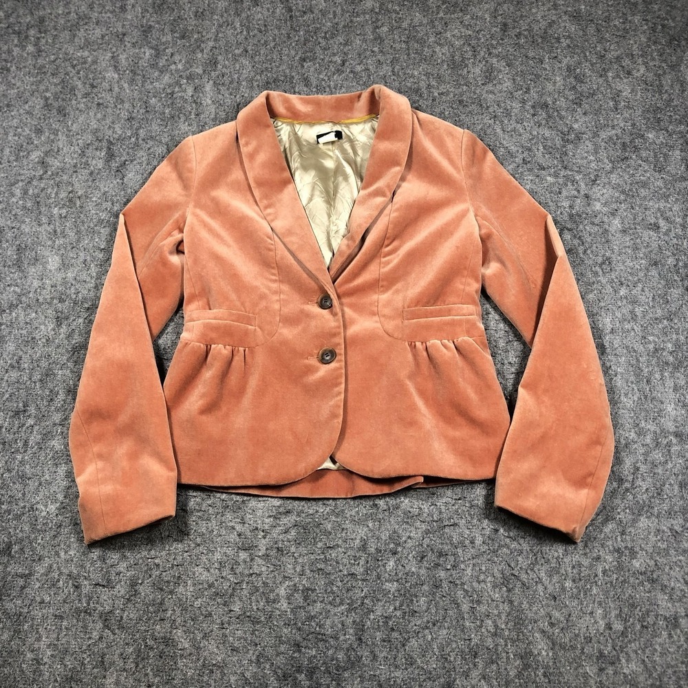 J.Crew Blazer Womens 2 Orange‎ Velvet Peplum Short Jacket Lined Two Button